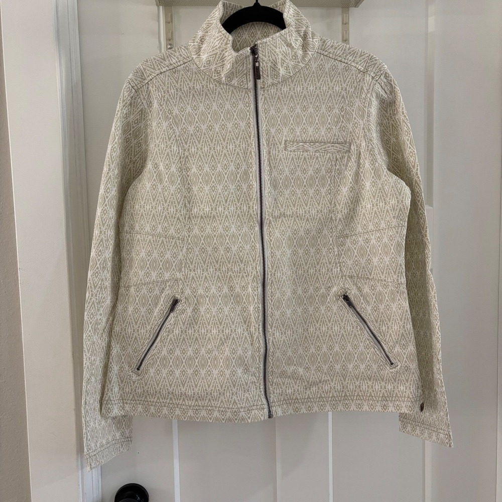 NWT Prana Kiana Organic Cotton Full Zip Jacket Womens Size Large Diamond Pattern